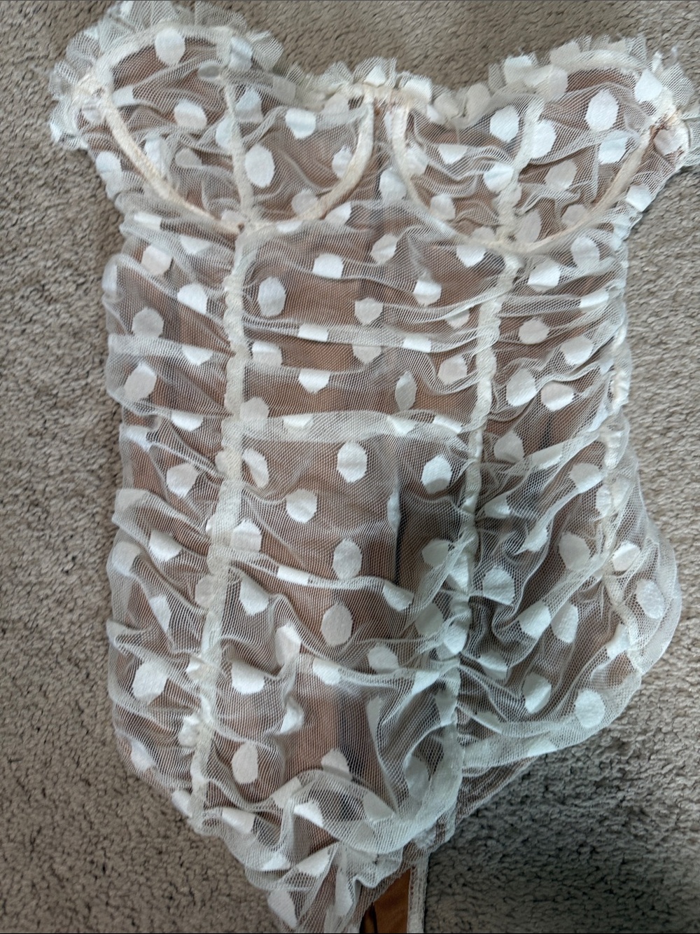 Majorelle Sheer Polka Dot Strapless Bustier Top - White Overlay